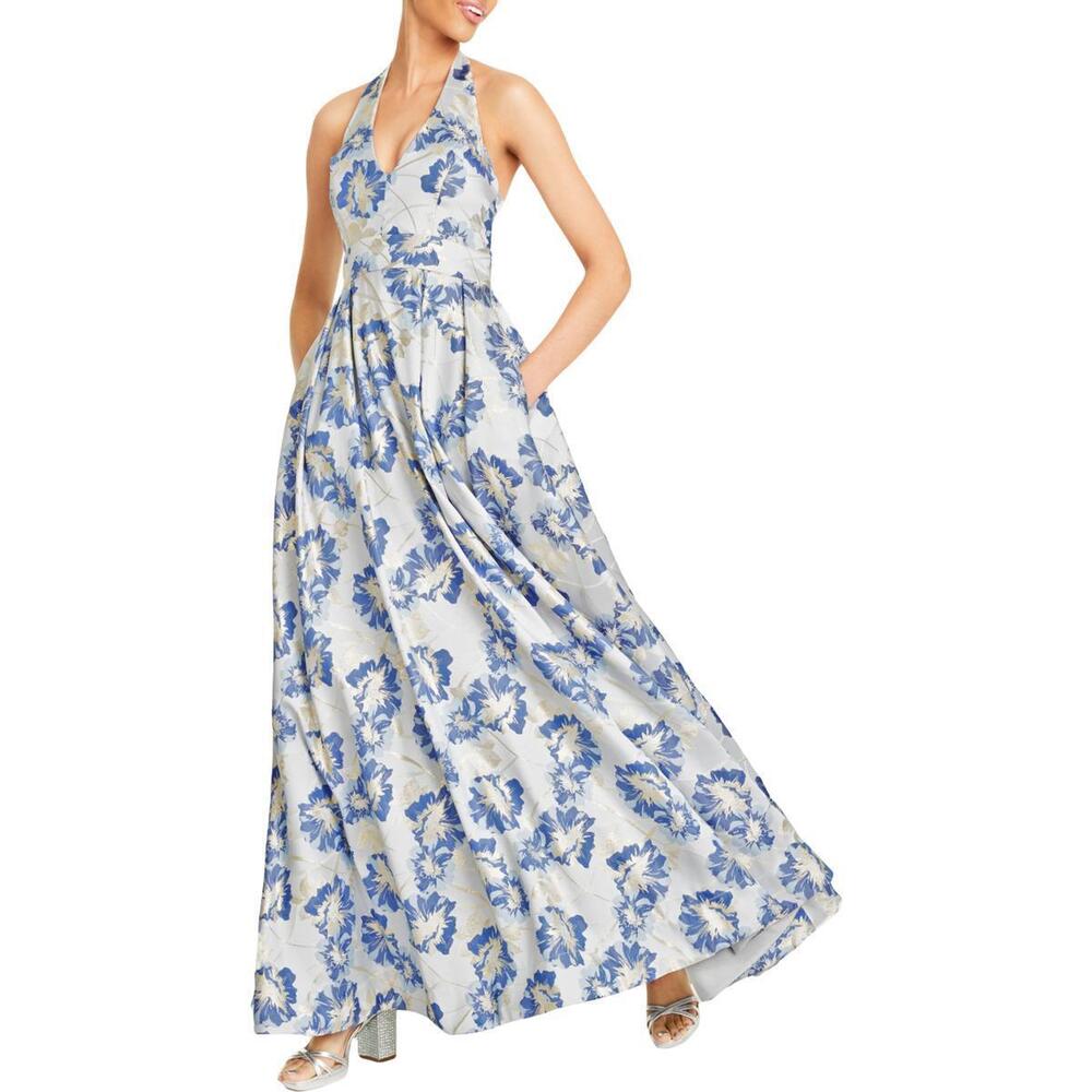 Speechless Blue Metallic Halter Evening Formal Dress Gown Size 0 New with Tags